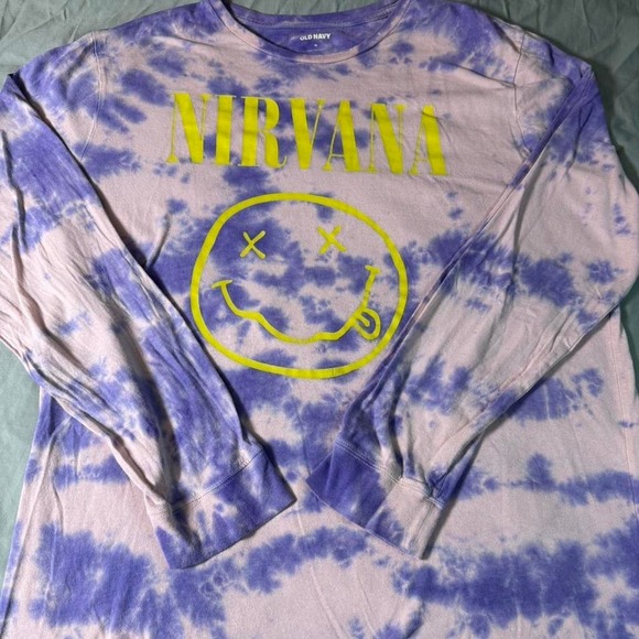 Old Navy Tops - Old Navy Nirvana Tie Dye Long Sleeve Shirt Purple Yellow‎ Smiley Face XL
